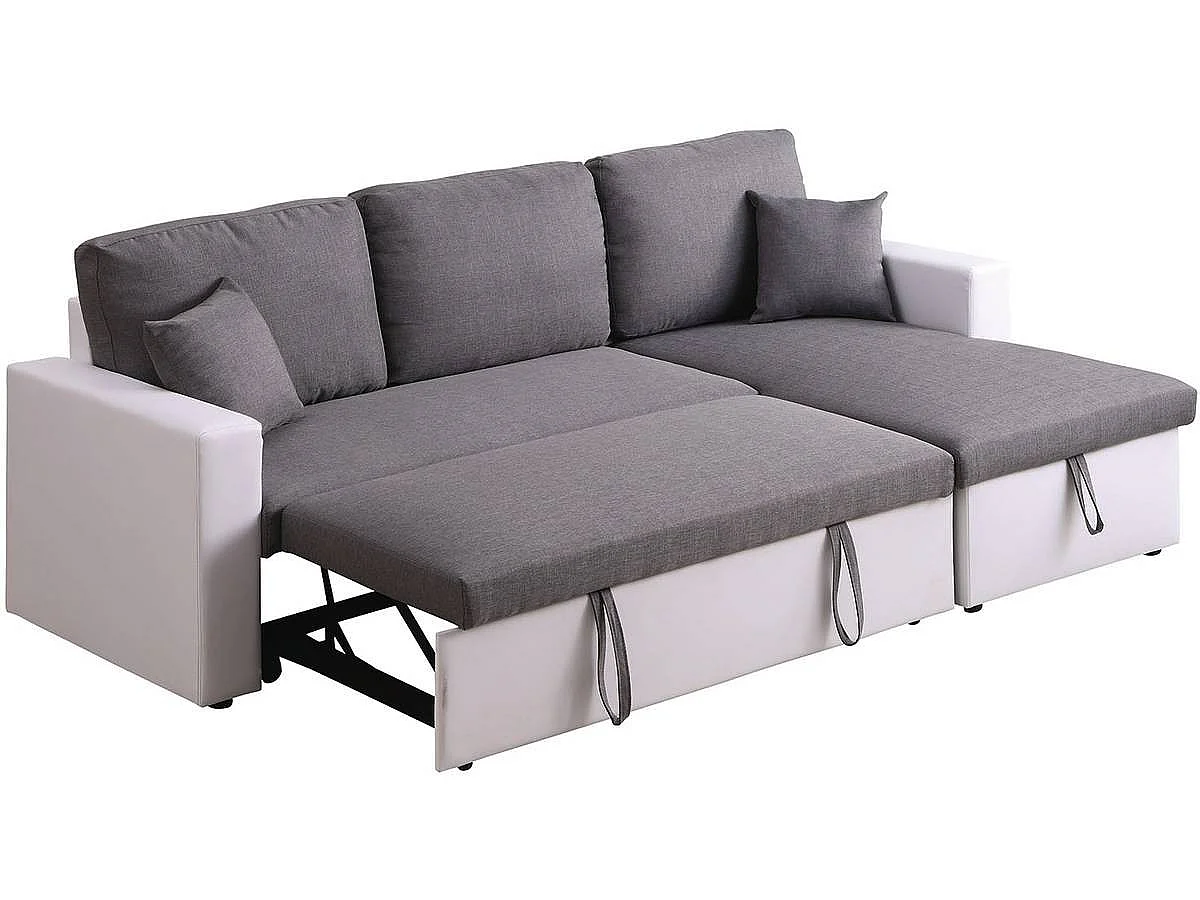 Canapé d'angle convertible 3 places avec coffre en velours blanc