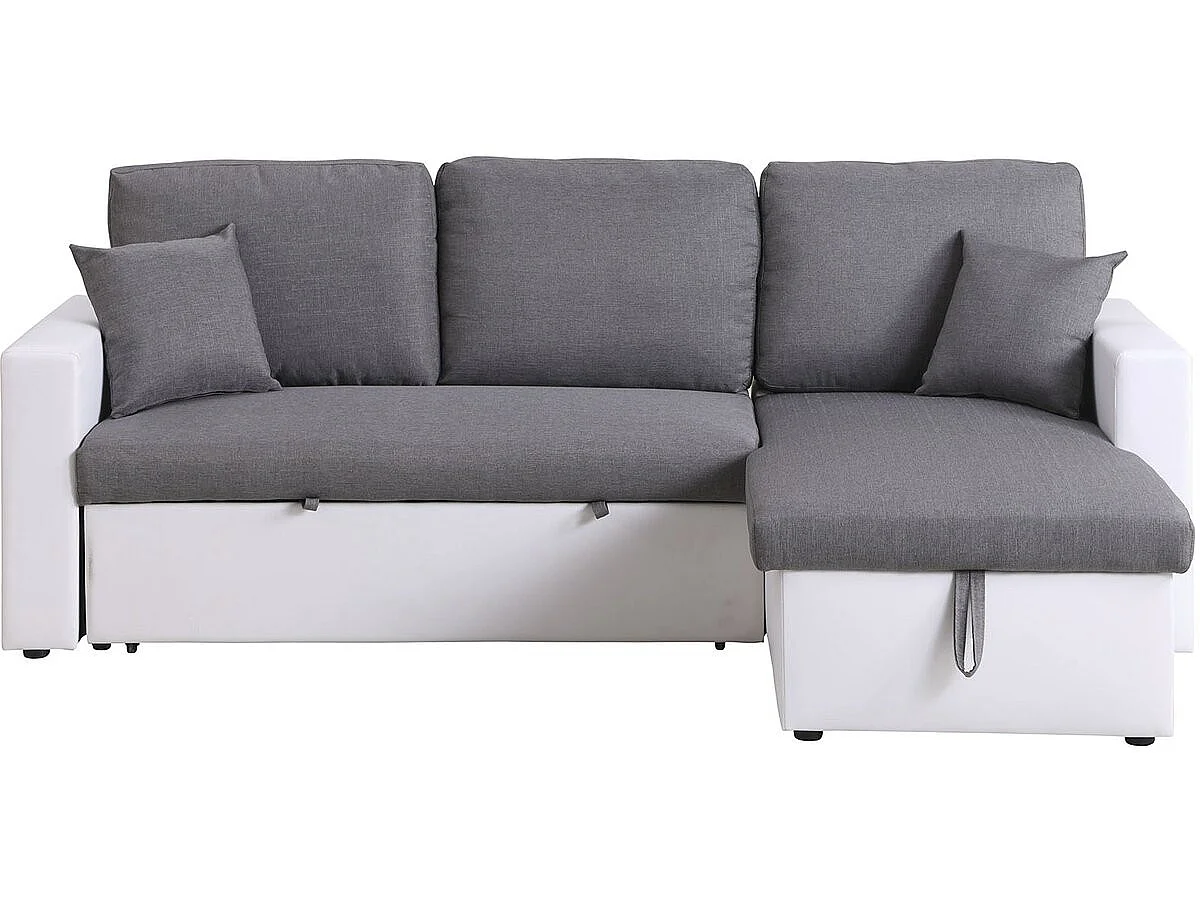 Omvandlingsbar Reversibel Hörnsoffa "Alain" med Förvaring - 3 Sitsig - Grå/Vit Lin och PVC - 221 x 145 x 85 cm