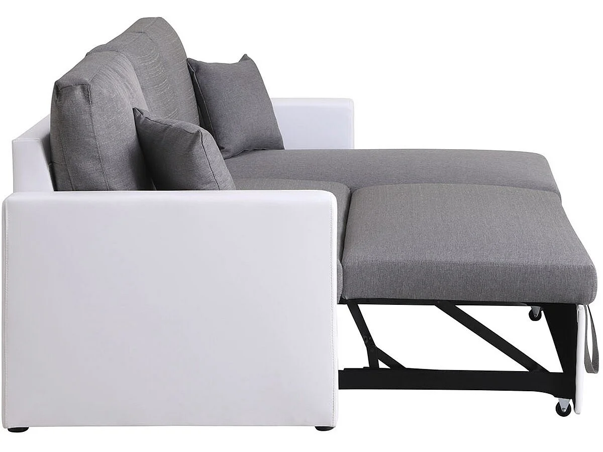 Omvandlingsbar Reversibel Hörnsoffa "Alain" med Förvaring - 3 Sitsig - Grå/Vit Lin och PVC - 221 x 145 x 85 cm