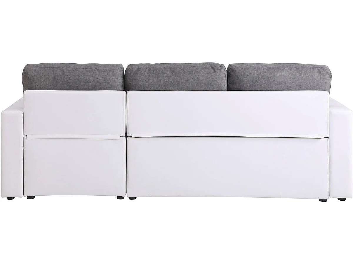 Kanapa narożna rozkładana "Alain" ze skrzynią na pościel - 221 x 145 x 85 cm - 3 miejsca - Szaro-biała