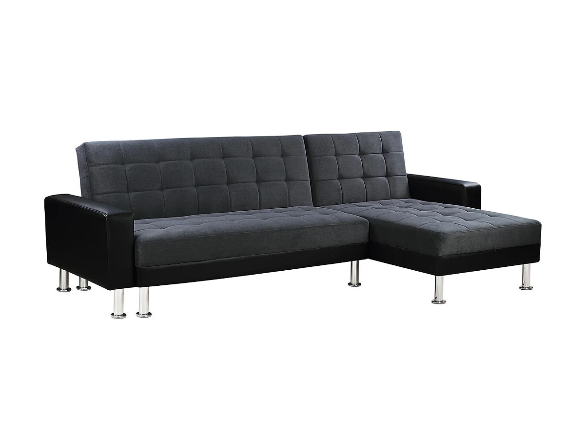 Canapé d'angle convertible et réversible "Theo" - 4 places - Noir / Gris
