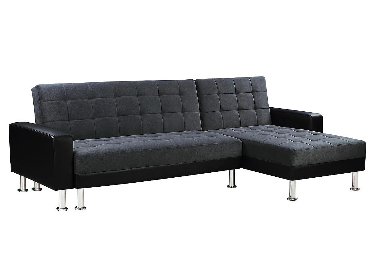 Canapé d'angle convertible et réversible "Theo" - 4 places - Noir / Gris