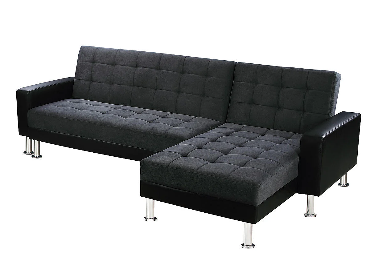 Canapé d'angle convertible et réversible "Theo" - 4 places - Noir / Gris