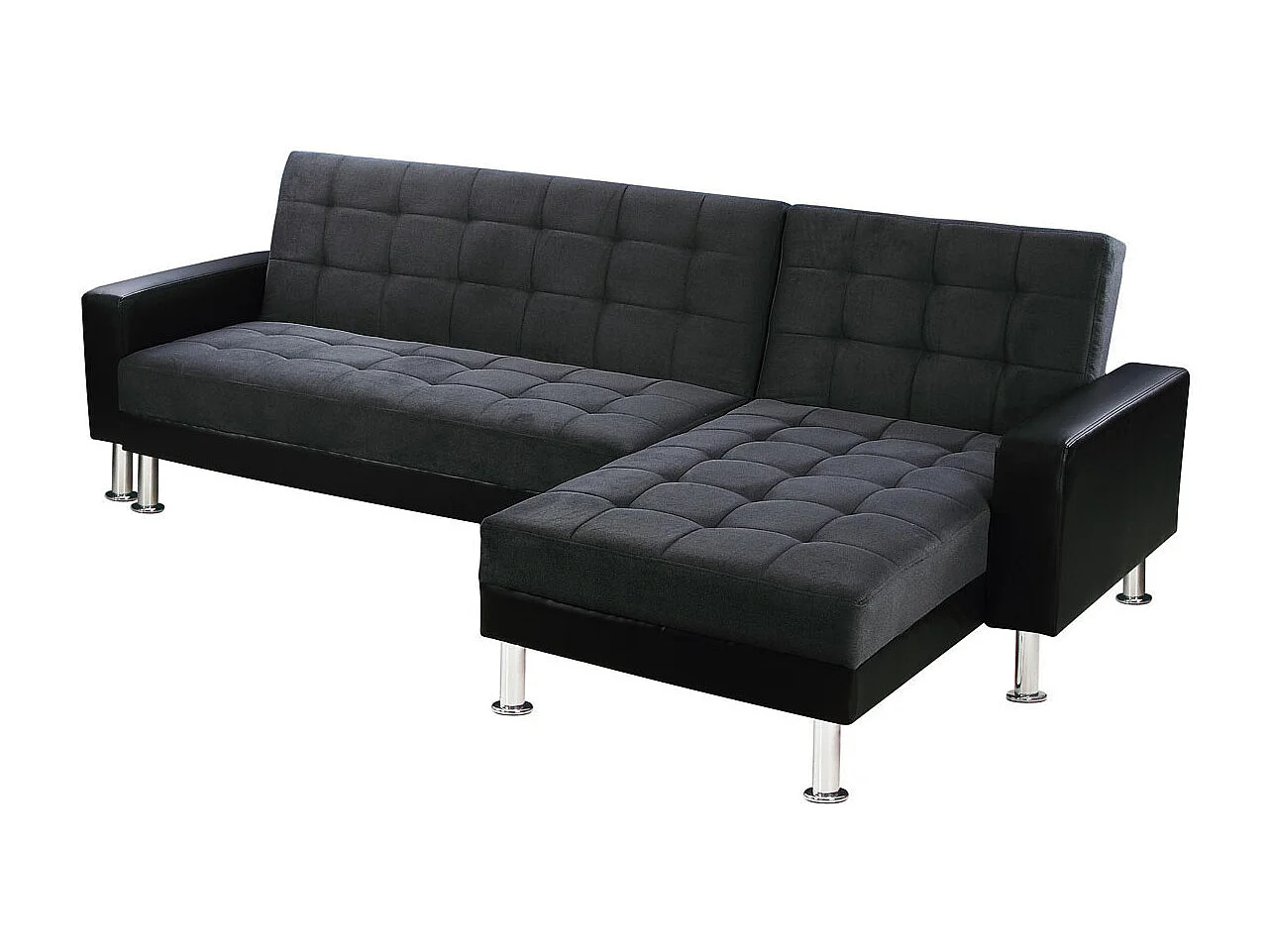 Hoekbank slaapbank meubel links of rechts bank "Theo" - 4 zits - Zwart / Grijs