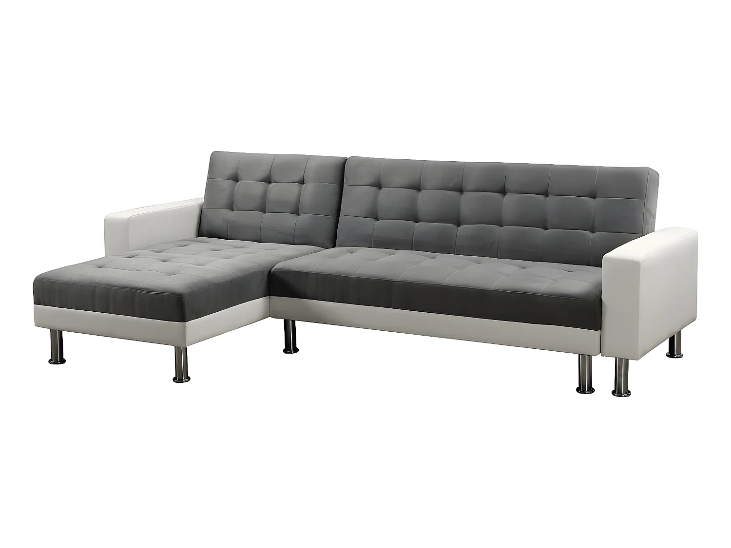 Ecksofa reversibel mit Schlaffunktion "Theo" - 258 x 82/147 x 82 cm - 4 Personen - Weiß / Grau