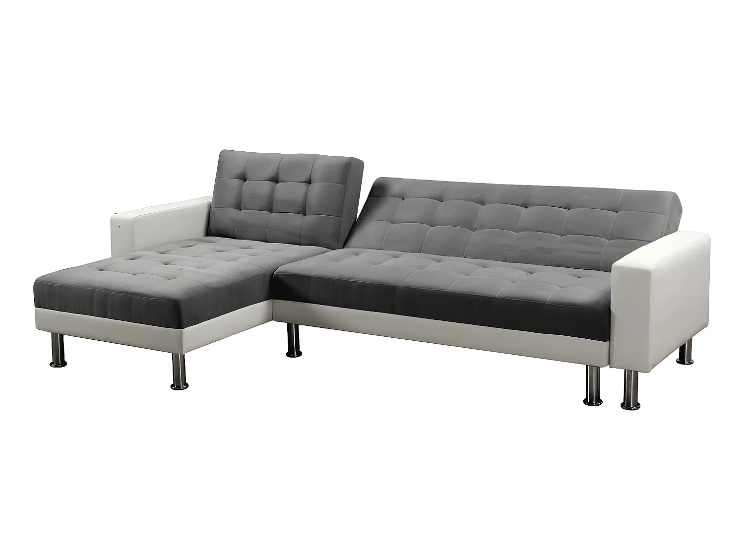 Ecksofa reversibel mit Schlaffunktion "Theo" - 258 x 82/147 x 82 cm - 4 Personen - Weiß / Grau