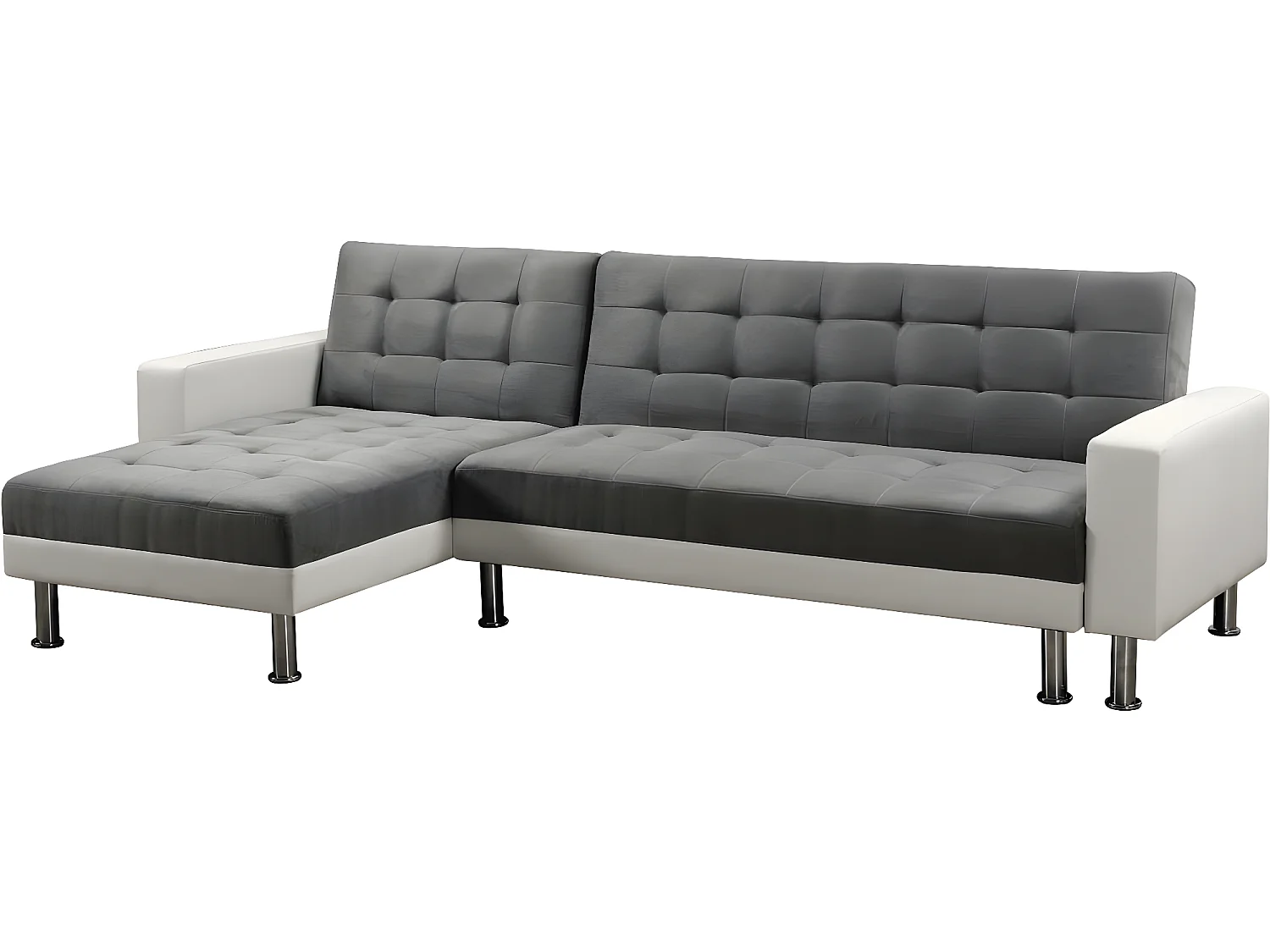 Canapé d'angle convertible et réversible "Theo" - 258 x 82/147 x 82 cm - 4 places - Blanc / Gris
