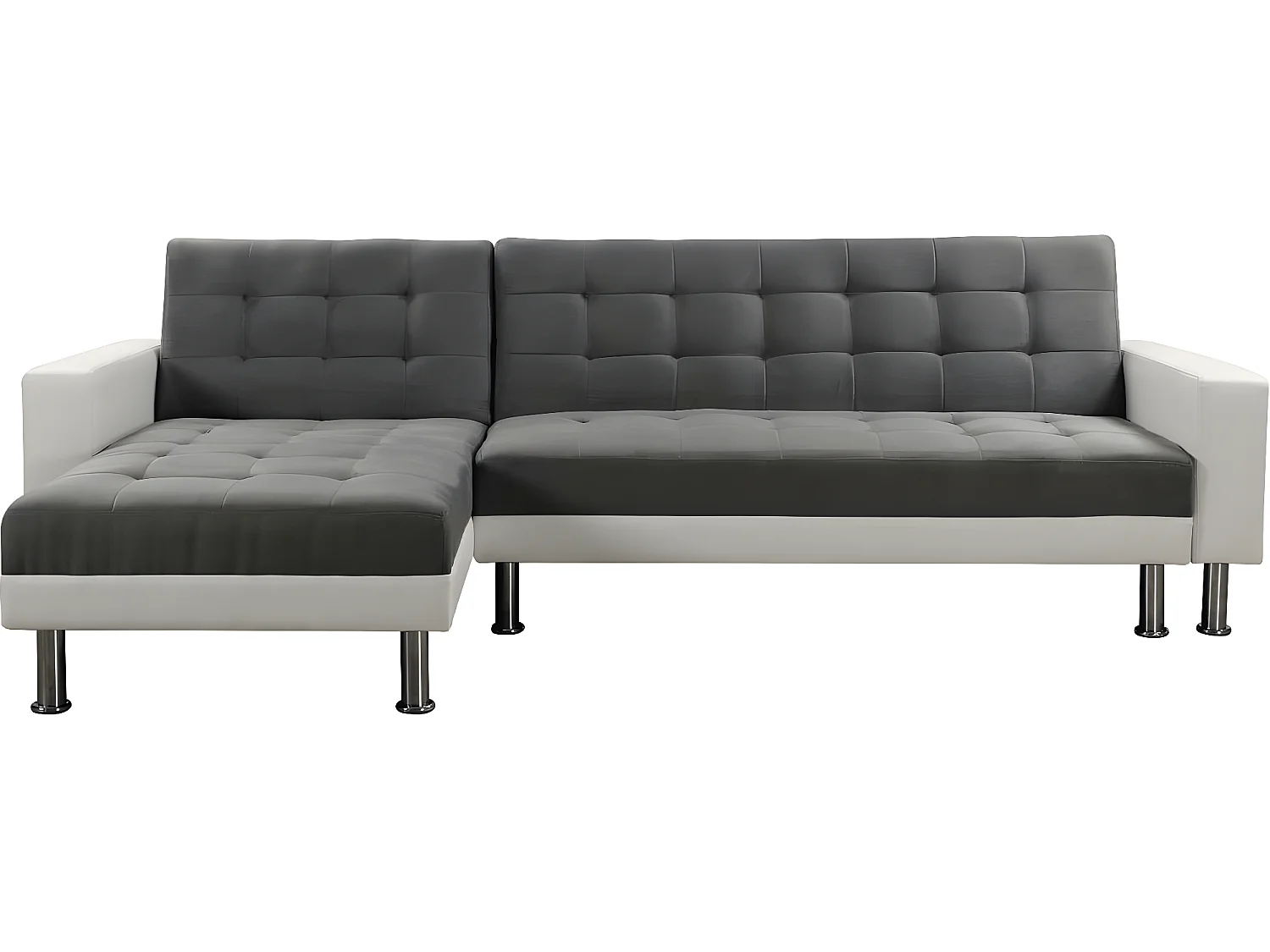 Canapé d'angle convertible et réversible "Theo" - 258 x 82/147 x 82 cm - 4 places - Blanc / Gris