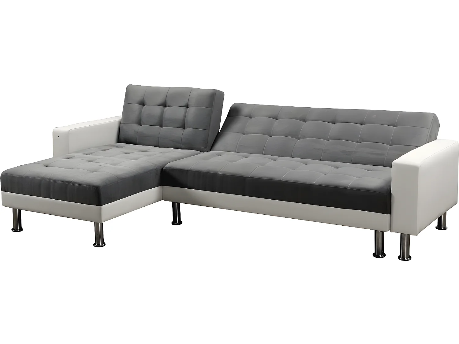 Canapé d'angle convertible et réversible "Theo" - 258 x 82/147 x 82 cm - 4 places - Blanc / Gris