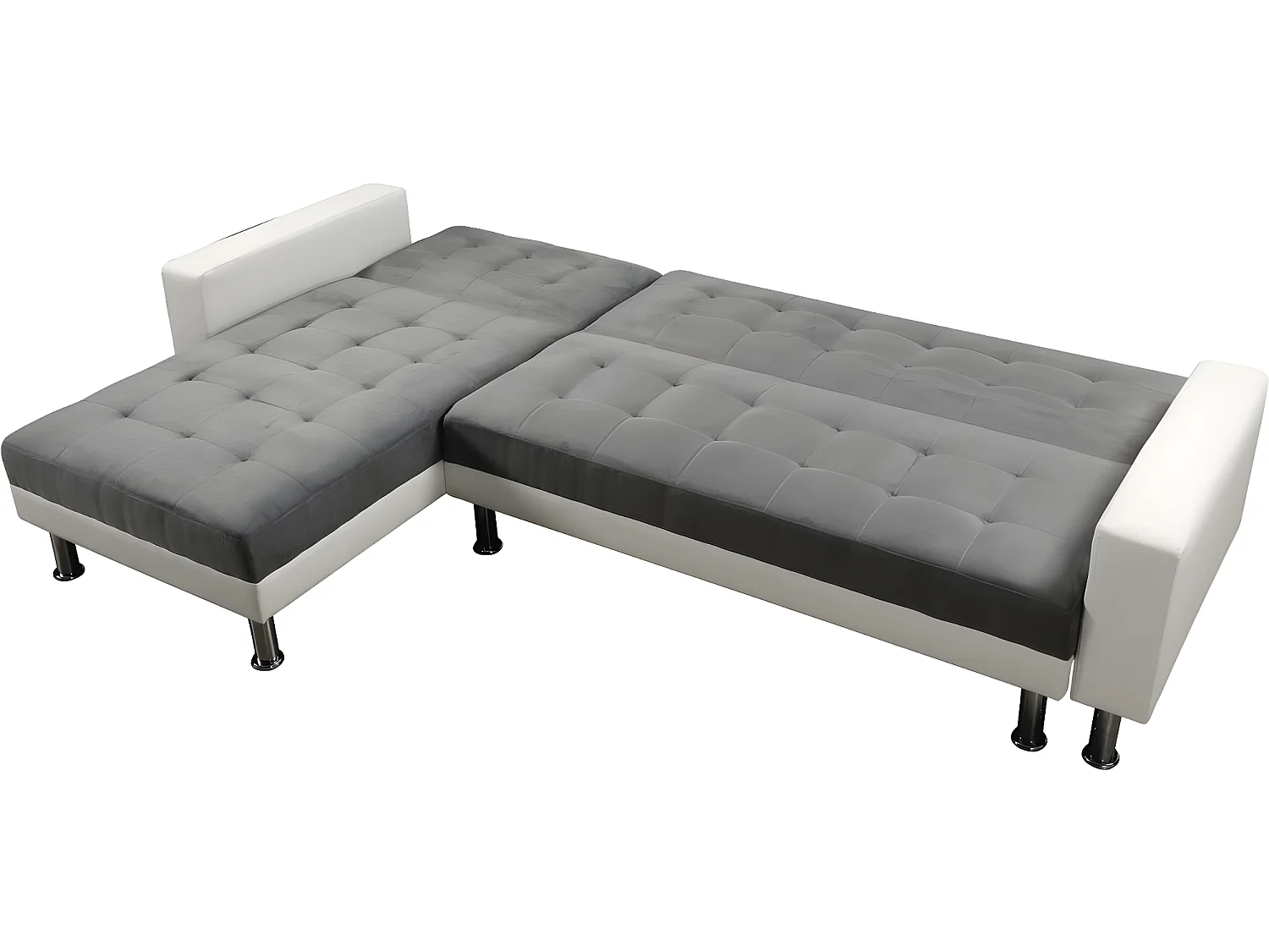 Canapé d'angle convertible et réversible "Theo" - 258 x 82/147 x 82 cm - 4 places - Blanc / Gris