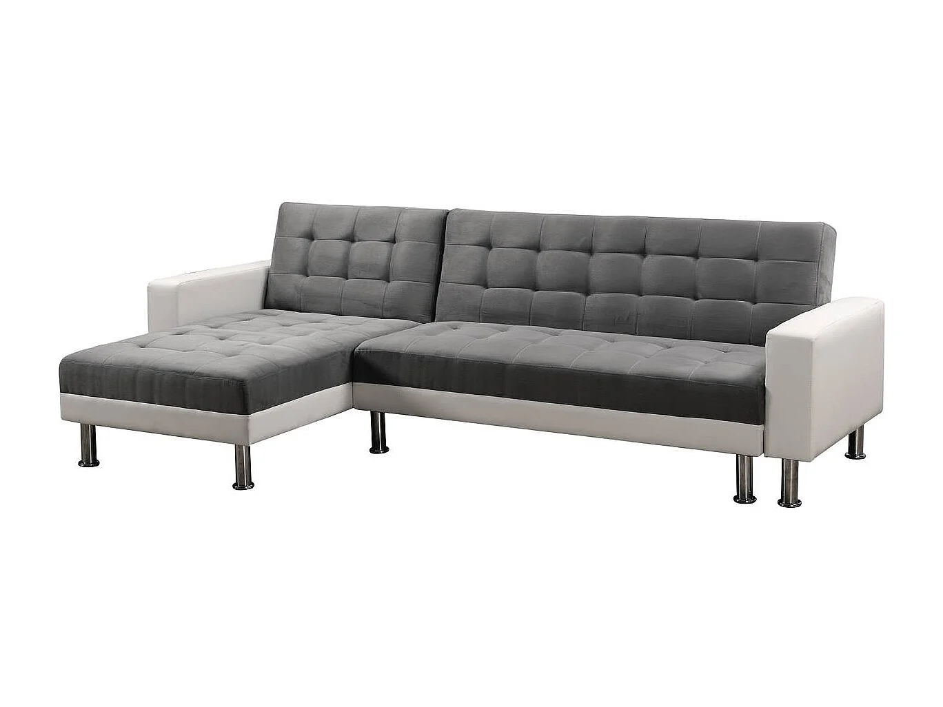 Canapé d'angle convertible et réversible "Theo" - 258 x 82/147 x 82 cm - 4 places - Blanc / Gris