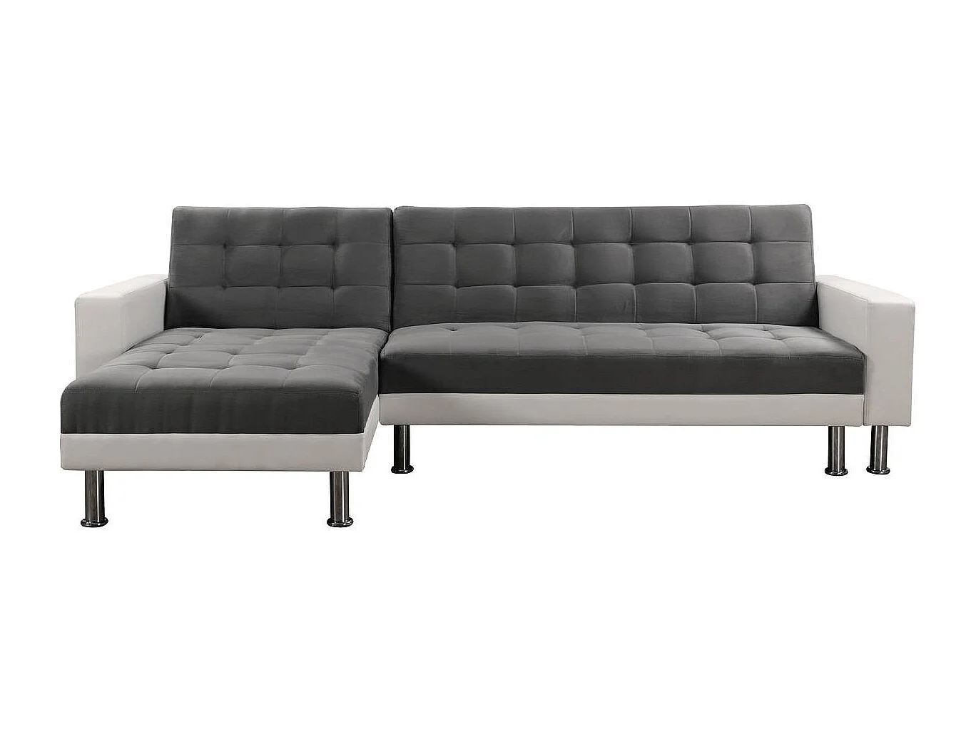 Canapé d'angle convertible et réversible "Theo" - 258 x 82/147 x 82 cm - 4 places - Blanc / Gris