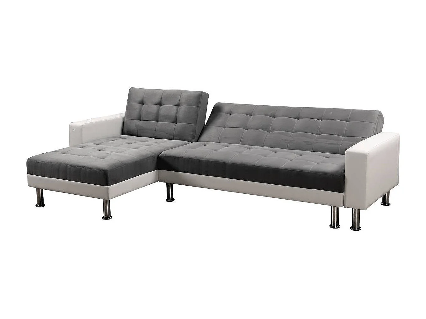 Canapé d'angle convertible et réversible "Theo" - 258 x 82/147 x 82 cm - 4 places - Blanc / Gris