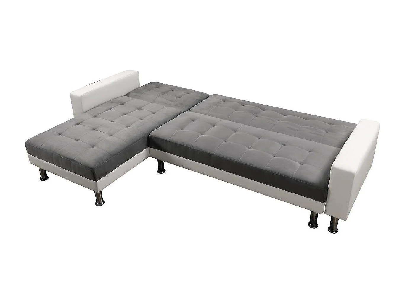 Canapé d'angle convertible et réversible "Theo" - 258 x 82/147 x 82 cm - 4 places - Blanc / Gris