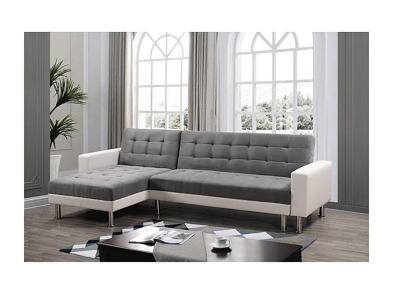 Hoekbank slaapbank meubel links of rechts bank "Theo" - 258 x 82/147 x 82 cm - 4 zits - Wit / Grijs