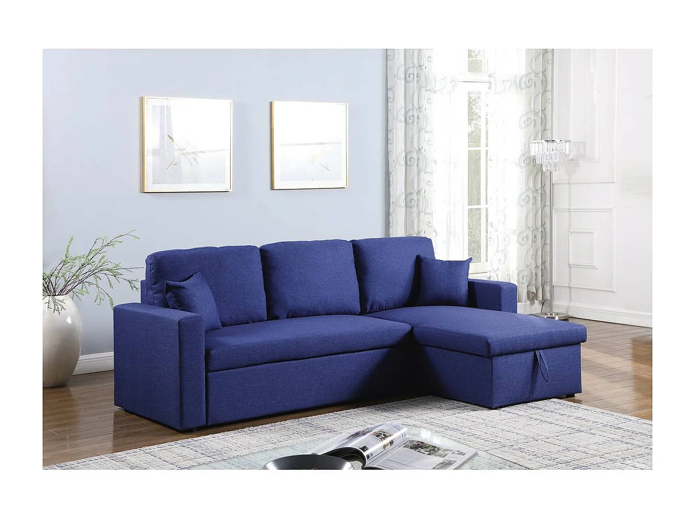 Canapé d'angle convertible/ réversible avec coffre "Alain" - 3 places - Bleu