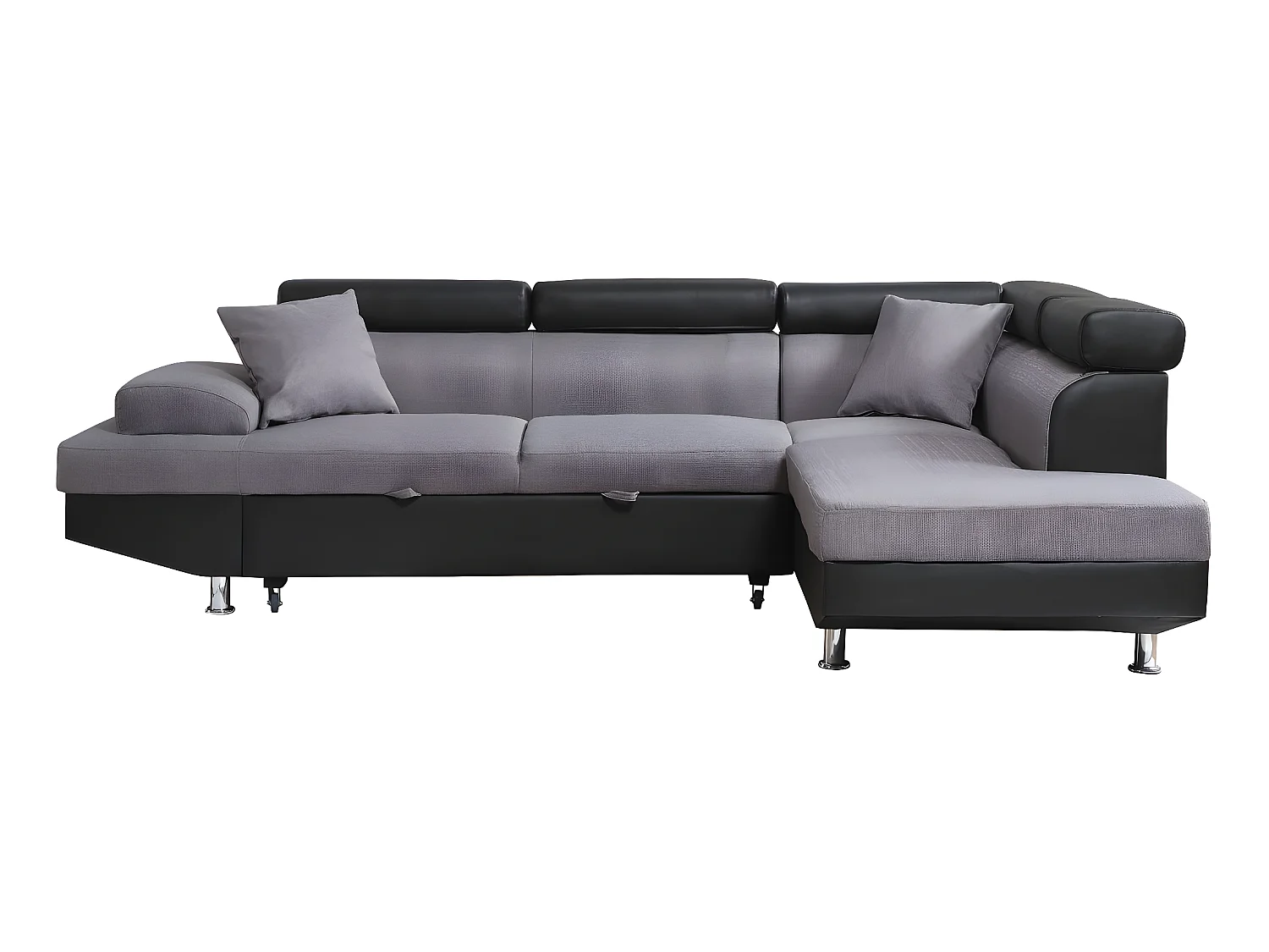 Hoekslaapbank "Sophia luxe" in zwart/grijze stof, 5 zitplaatsen, rechte hoek