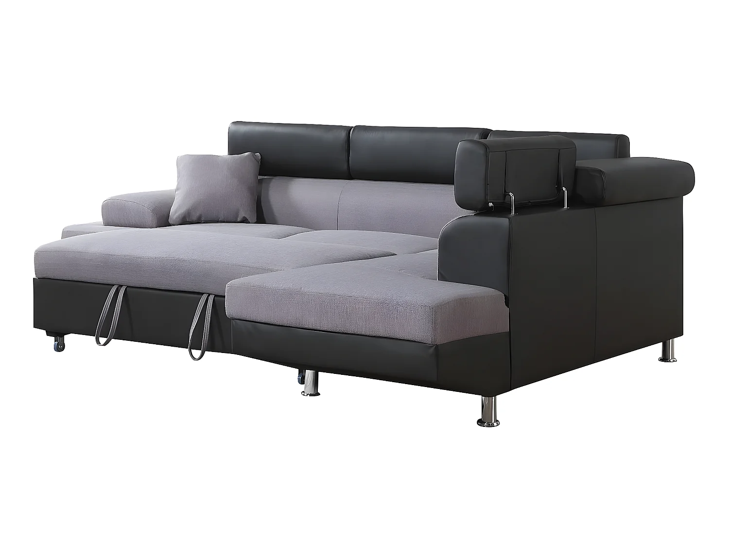 Hoekslaapbank "Sophia luxe" in zwart/grijze stof, 5 zitplaatsen, rechte hoek