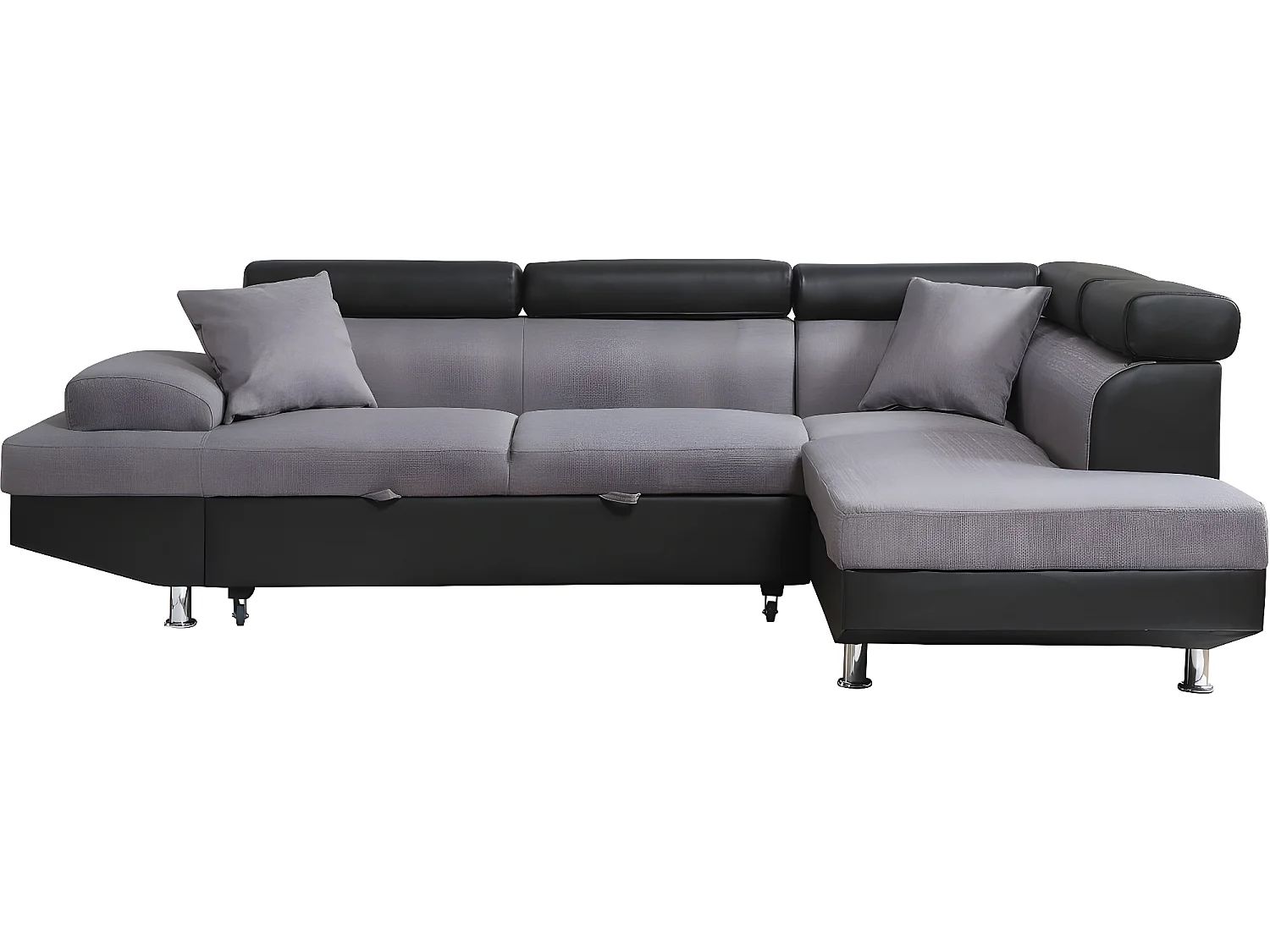 Canapé d'angle convertible "Sophia luxe" - 265 x 190.5 x 80/91 cm - Noir / Gris - 5 places - Angle droit