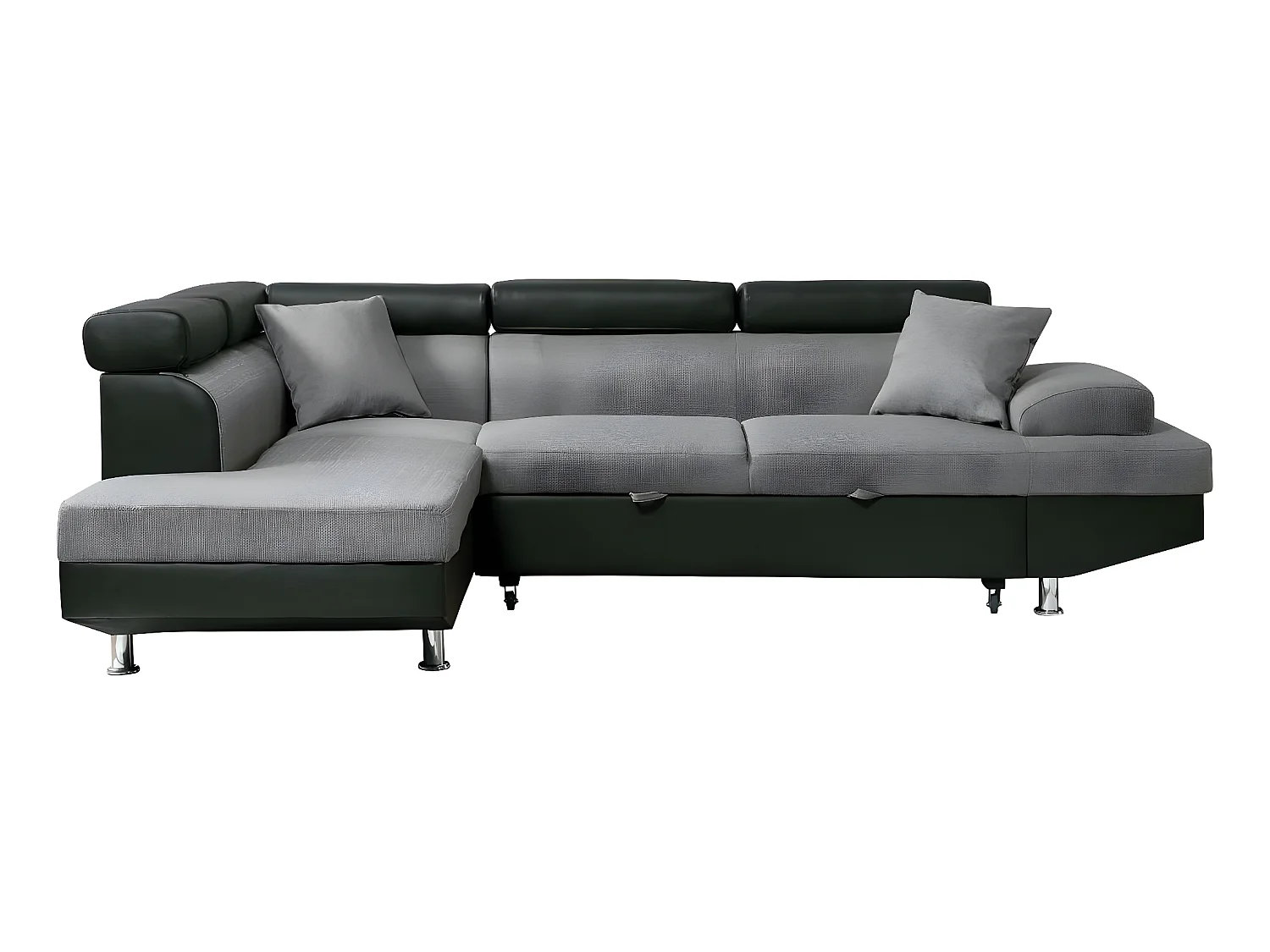Canapé d'angle convertible "Sophia luxe" - 265 x 190.5 x 80/91 cm - Noir / Gris - 5 places - Angle gauche