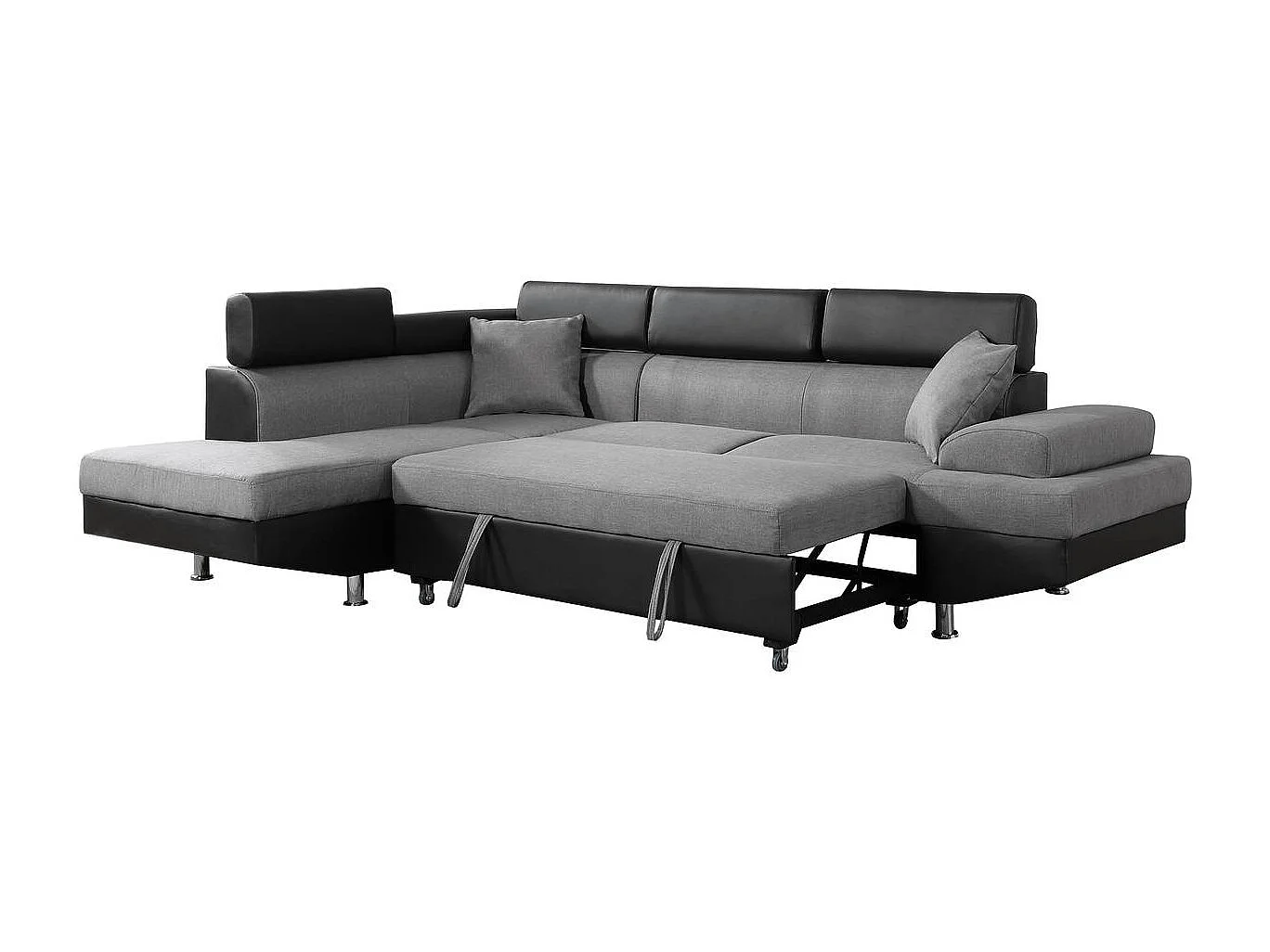 Canapé d'angle convertible "Sophia luxe" - 265 x 190.5 x 80/91 cm - Noir / Gris - 5 places - Angle gauche