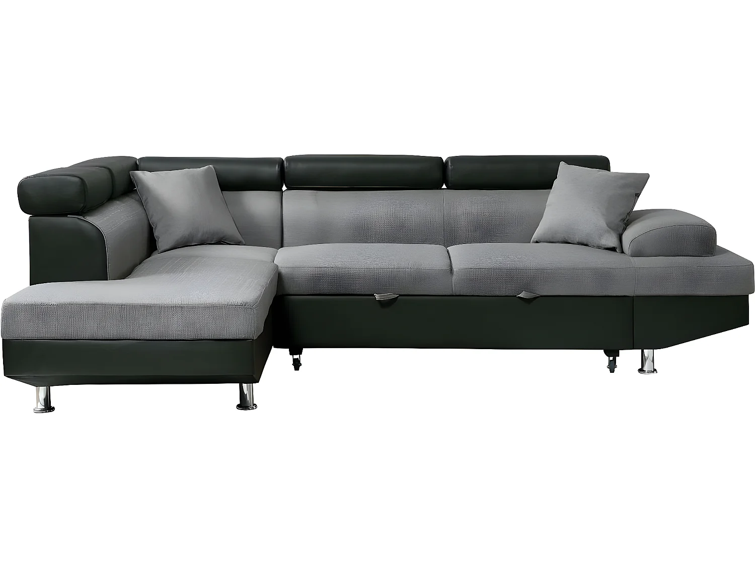 Canapé d'angle convertible "Sophia luxe" - 265 x 190.5 x 80/91 cm - Noir / Gris - 5 places - Angle gauche