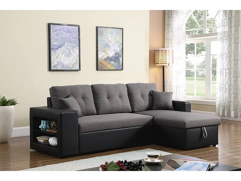 Canapé d'angle convertible/réversible "Axel" - 3 places - Noir/Gris