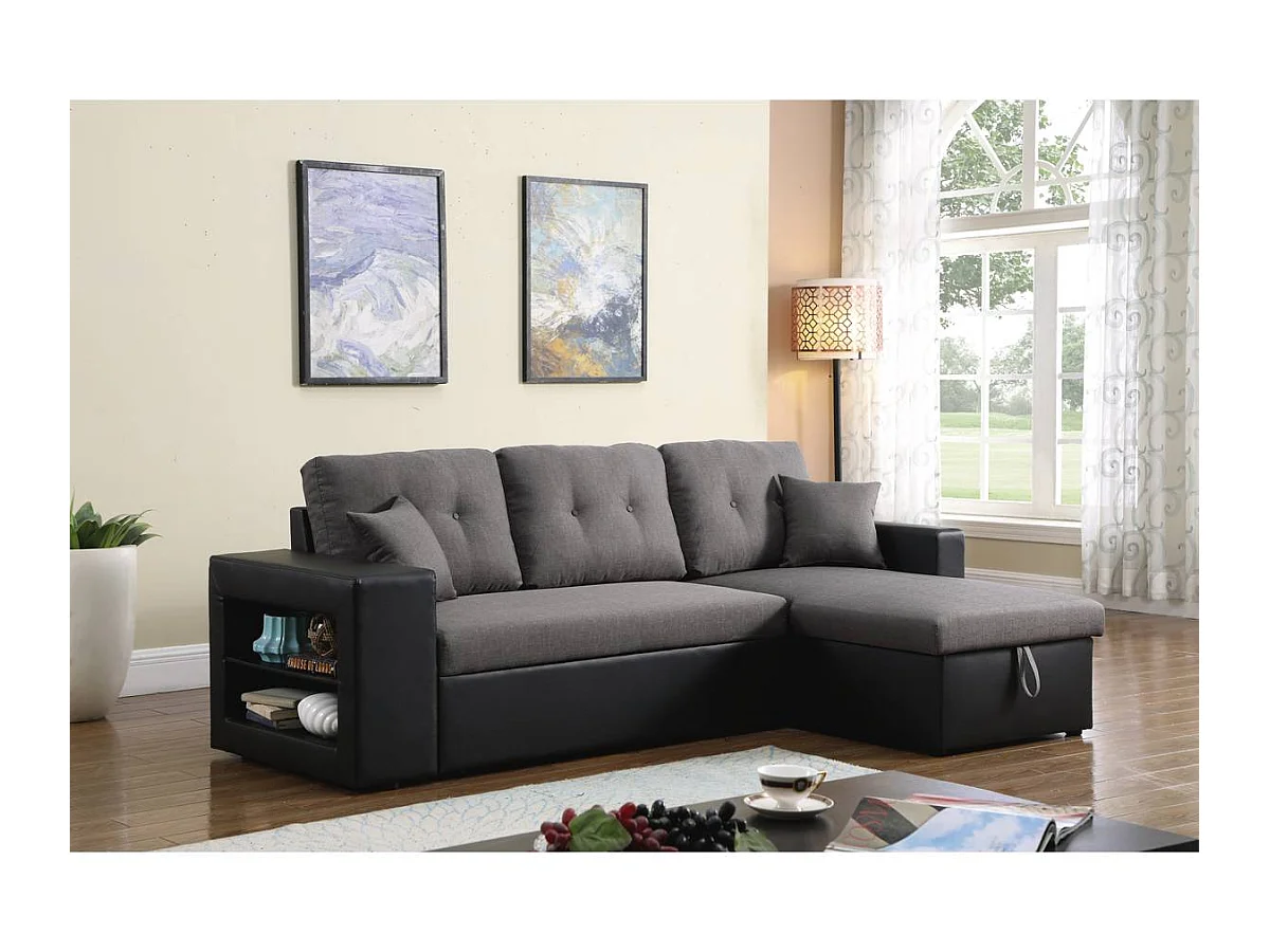 Canapé d'angle convertible/réversible "Axel" - 3 places - Noir/Gris