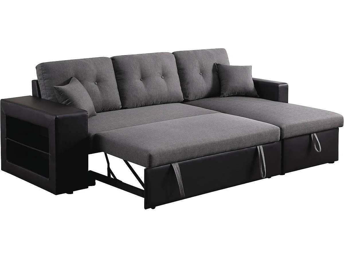 Canapé d'angle convertible/réversible "Axel" - 3 places - Noir/Gris