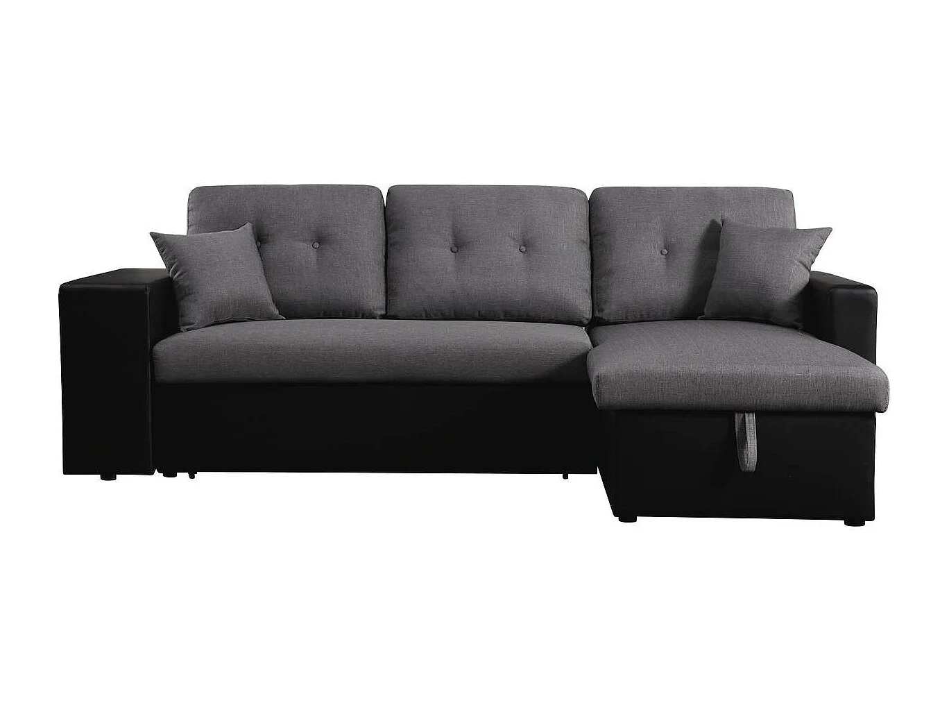 Kanapa narożna rozkładana "Axel" - Możliwość zmiany położenia narożnika (prawostronny lub lewostronny) - 3 miejsca - Czarno-szara