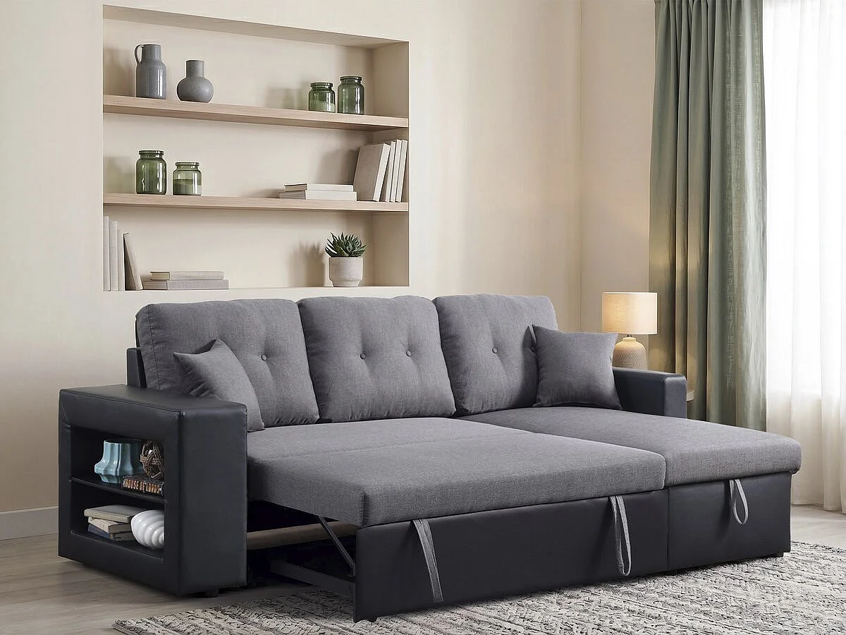 Canapé d'angle réversible convertible 3 places en velours gris foncé