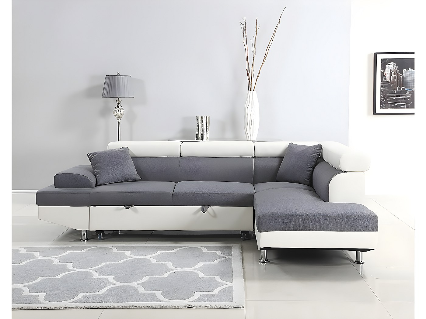 Divano Angolare Lexi Cavadore - Tessuto Azzurro Con Poltrona XXL E Testiera Regolabile - Foto 7