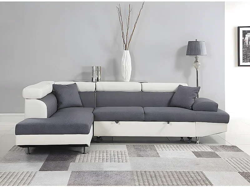 Ecksofa mit Schlaffunktion "Sophia luxe" - 265 x 190,5 x 80/91 cm - Weiß / Grau - 5-Sitzer - Ecke links