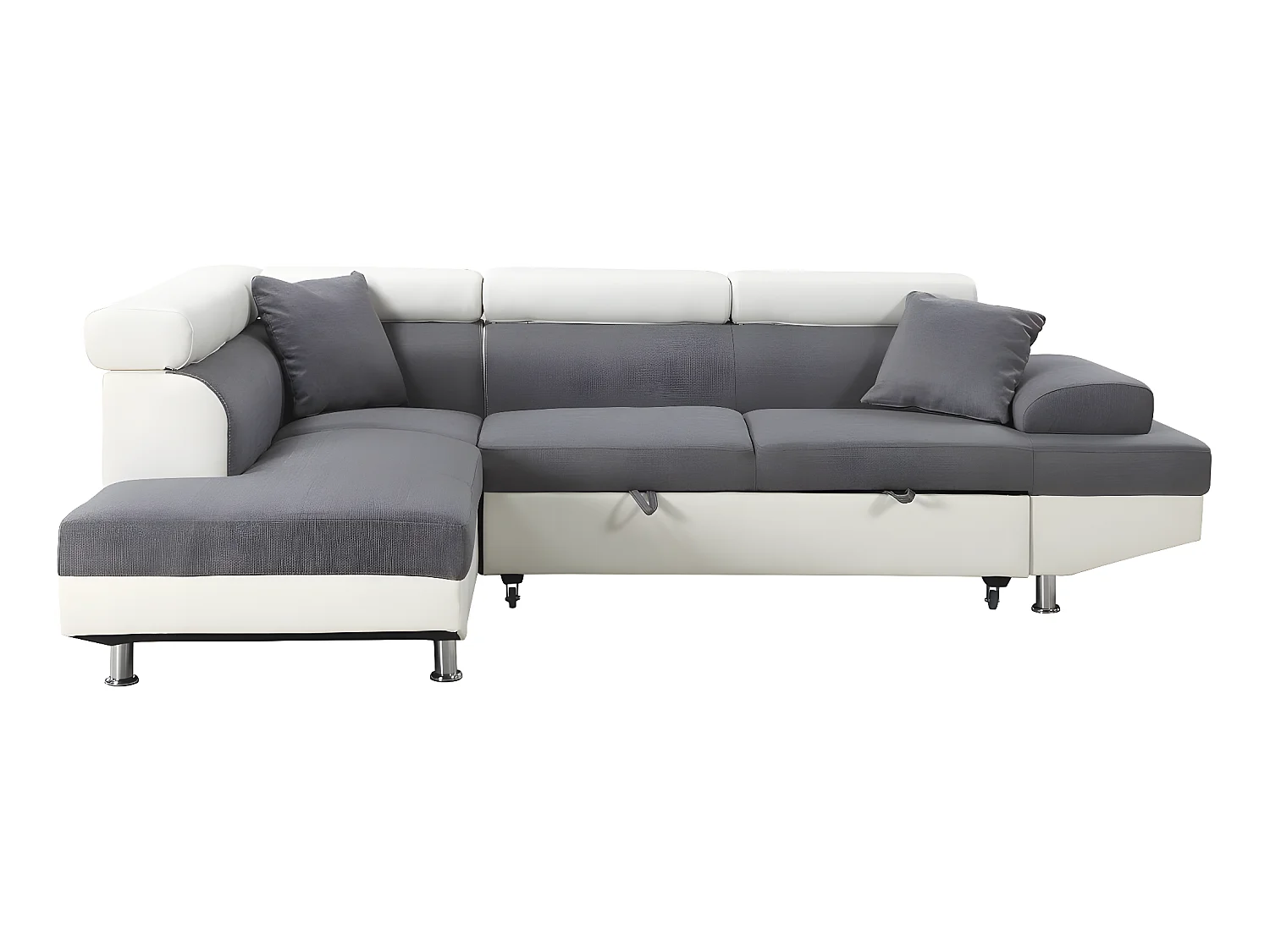 Divano ad angolo convertibile "Sophia luxe" - 265 x 190,5 x 80/91 cm - Bianco / Grigio - 5 posti - Angolo sinistro