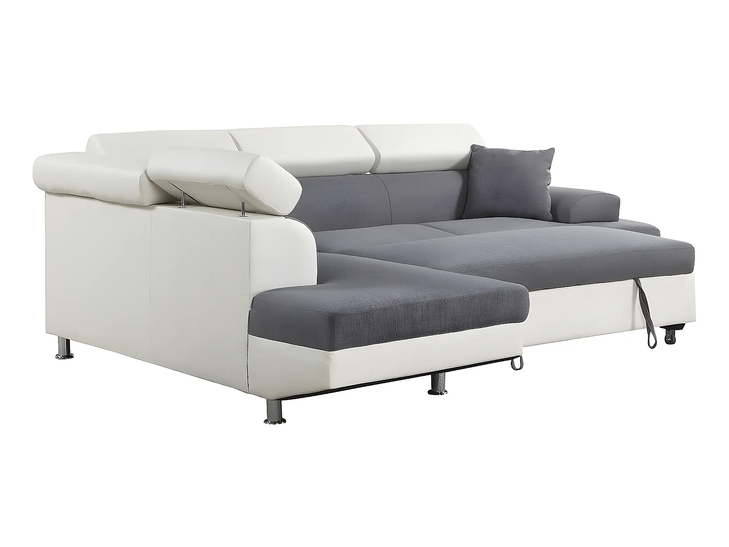 Divano ad angolo convertibile "Sophia luxe" - 265 x 190,5 x 80/91 cm - Bianco / Grigio - 5 posti - Angolo sinistro