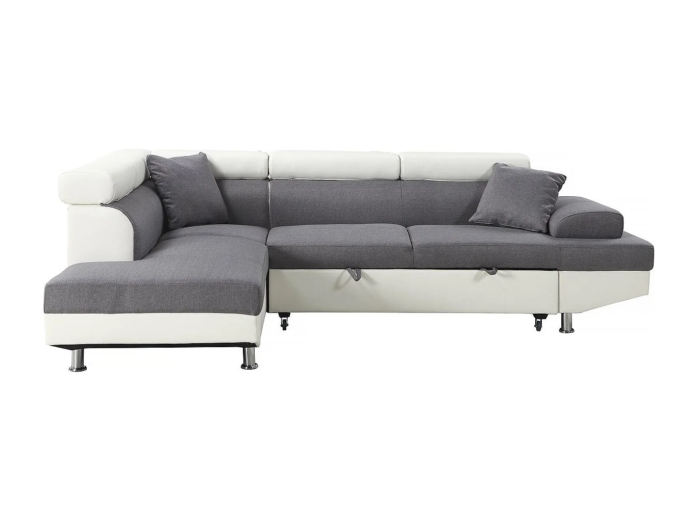 Canapé d'angle convertible "Sophia luxe" - 265 x 190.5 x 80/91 cm - Blanc / Gris - 5 places - Angle gauche