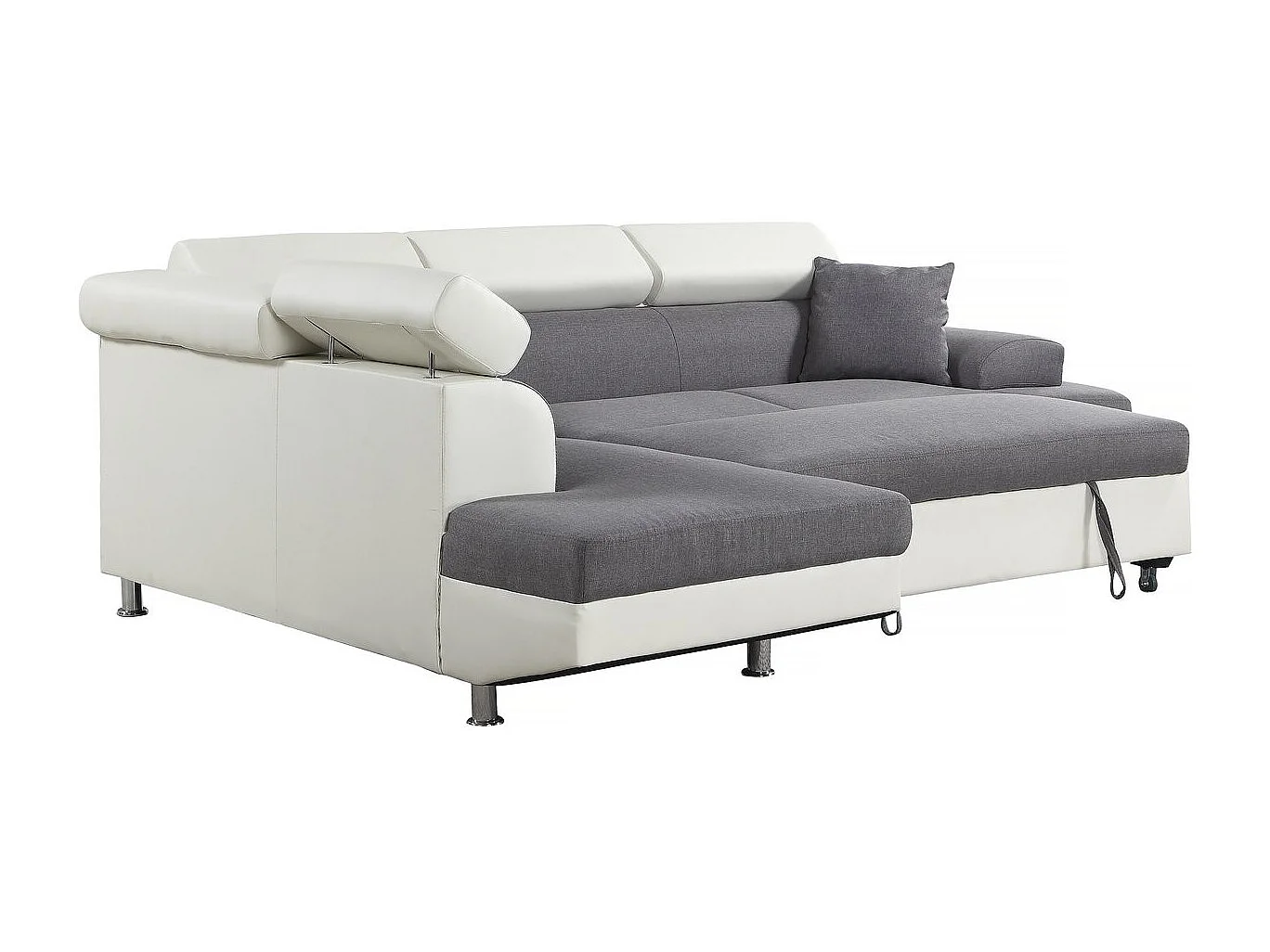 Canapé d'angle convertible "Sophia luxe" - 265 x 190.5 x 80/91 cm - Blanc / Gris - 5 places - Angle gauche