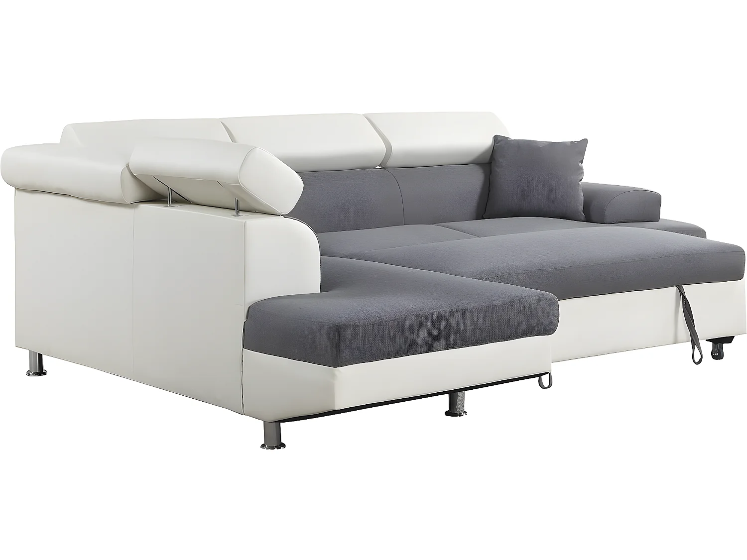 Sofa narożna "Sophia luxe" - 265 x 190.5 x 80/91 cm - Biało-szara - 5 miejsc - Lewostronna
