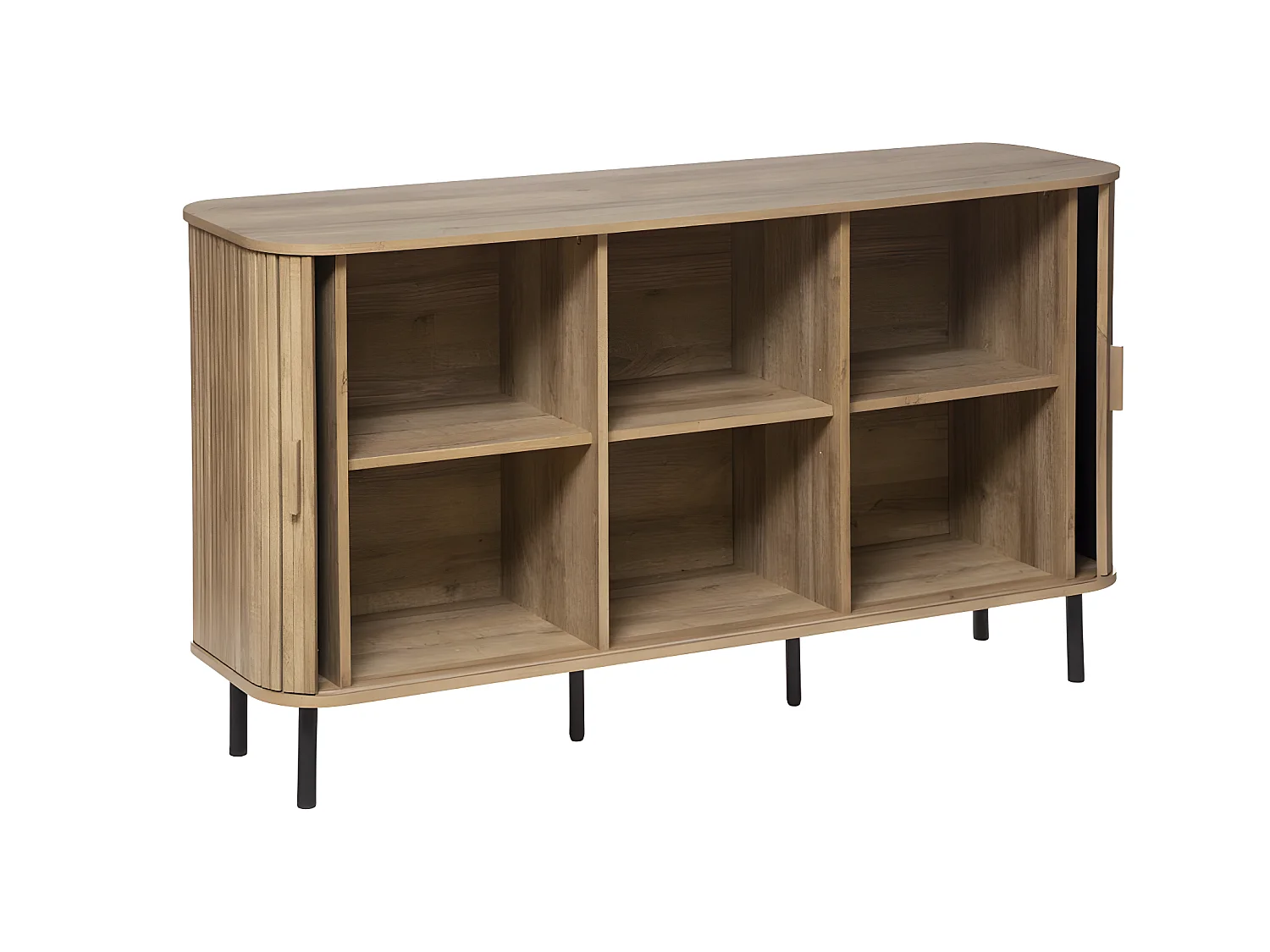 Buffet, meuble de rangement en bois MDF naturel et acier coloris noir - Longueur 140 x Profondeur 40 x Hauteur 80,50 cm