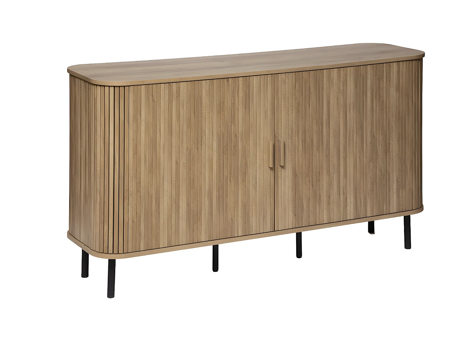 Buffet, meuble de rangement en bois MDF naturel et acier coloris noir - Longueur 140 x Profondeur 40 x Hauteur 80,50 cm