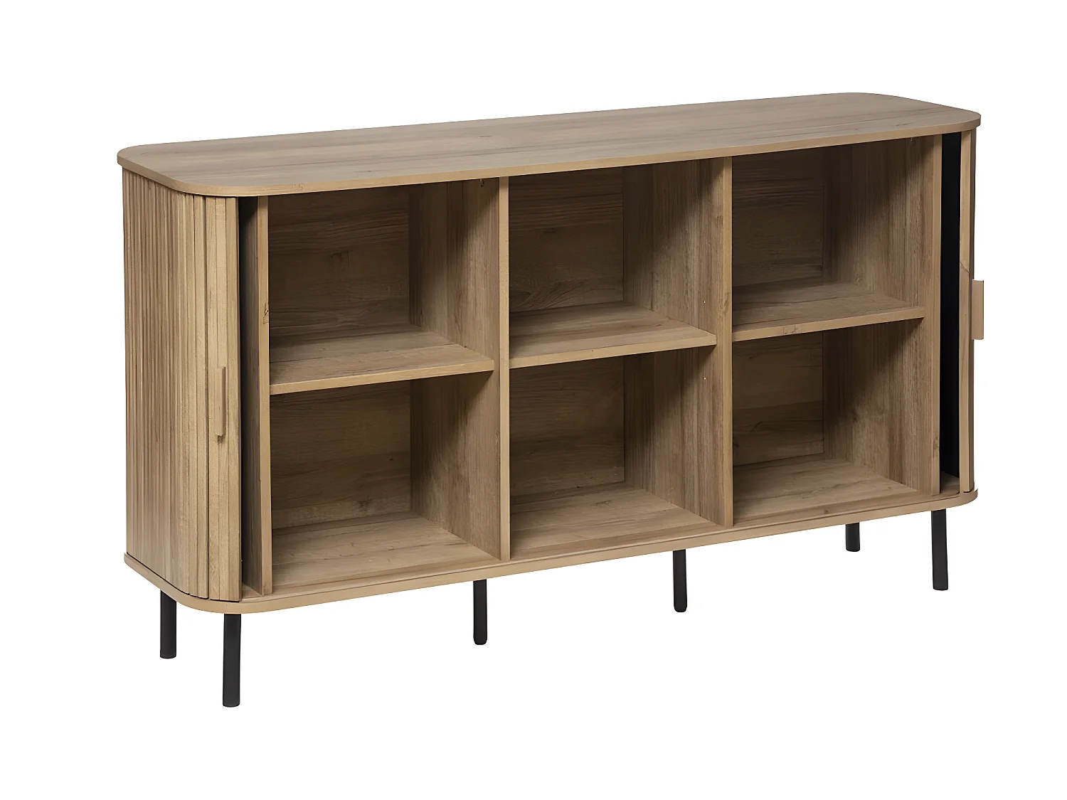 Buffet, meuble de rangement en bois MDF naturel et acier coloris noir - Longueur 140 x Profondeur 40 x Hauteur 80,50 cm