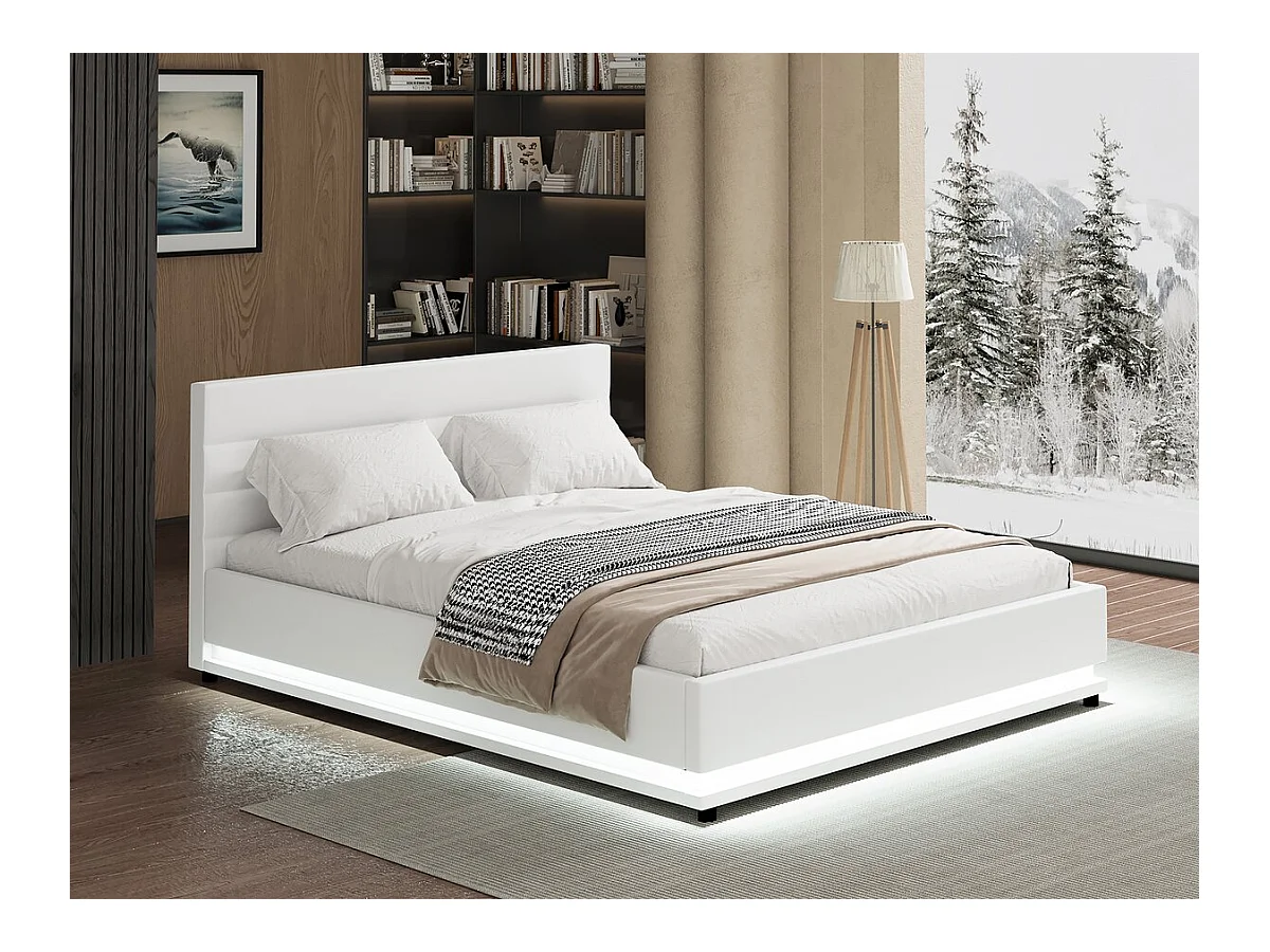 Bett mit LED und Bettkasten "Anastasia" - 160 x 200 cm - Weiß