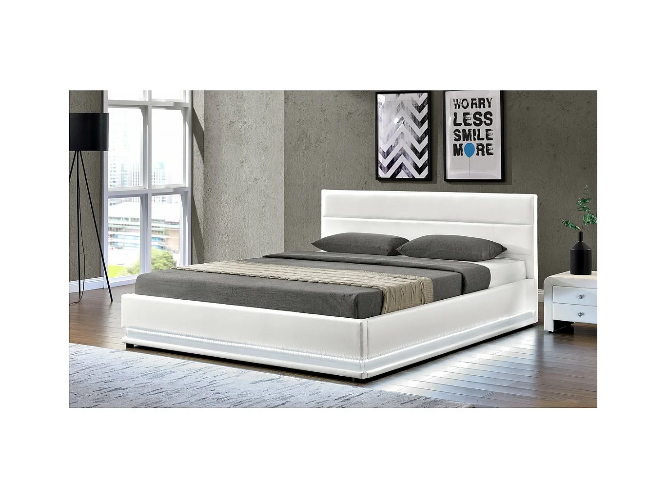 Bett mit LED und Bettkasten "Anastasia" - 160 x 200 cm - Weiß