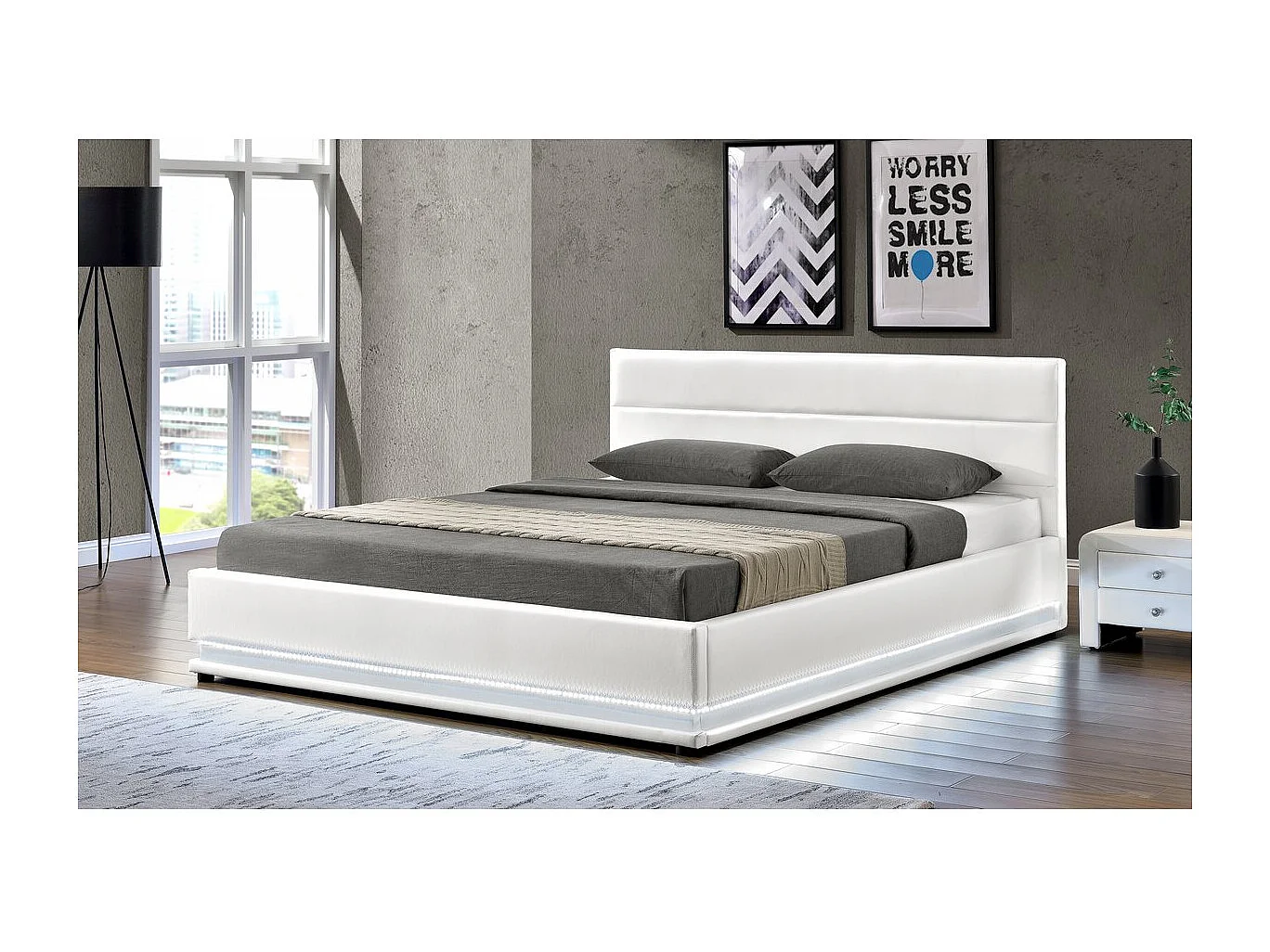 Lit LED avec coffre "Anastasia" - 160 x 200 cm - Blanc