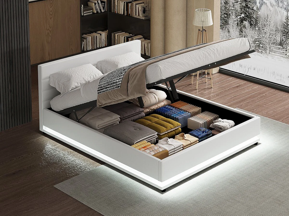 Lit LED avec coffre "Anastasia" - 160 x 200 cm - Blanc