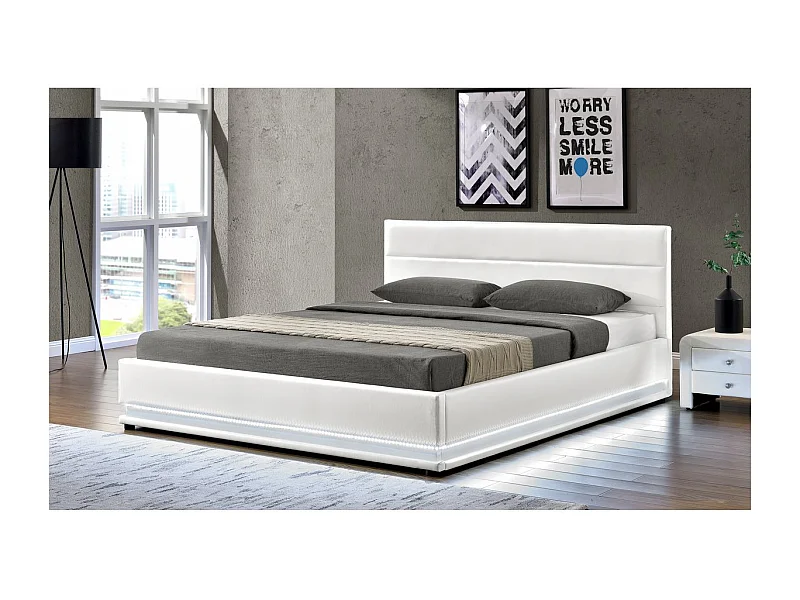 Verlicht LED-bed met opbergruimte "Anastasia" - 160 x 200 cm - Wit, modern design en aanpasbare LED-verlichting