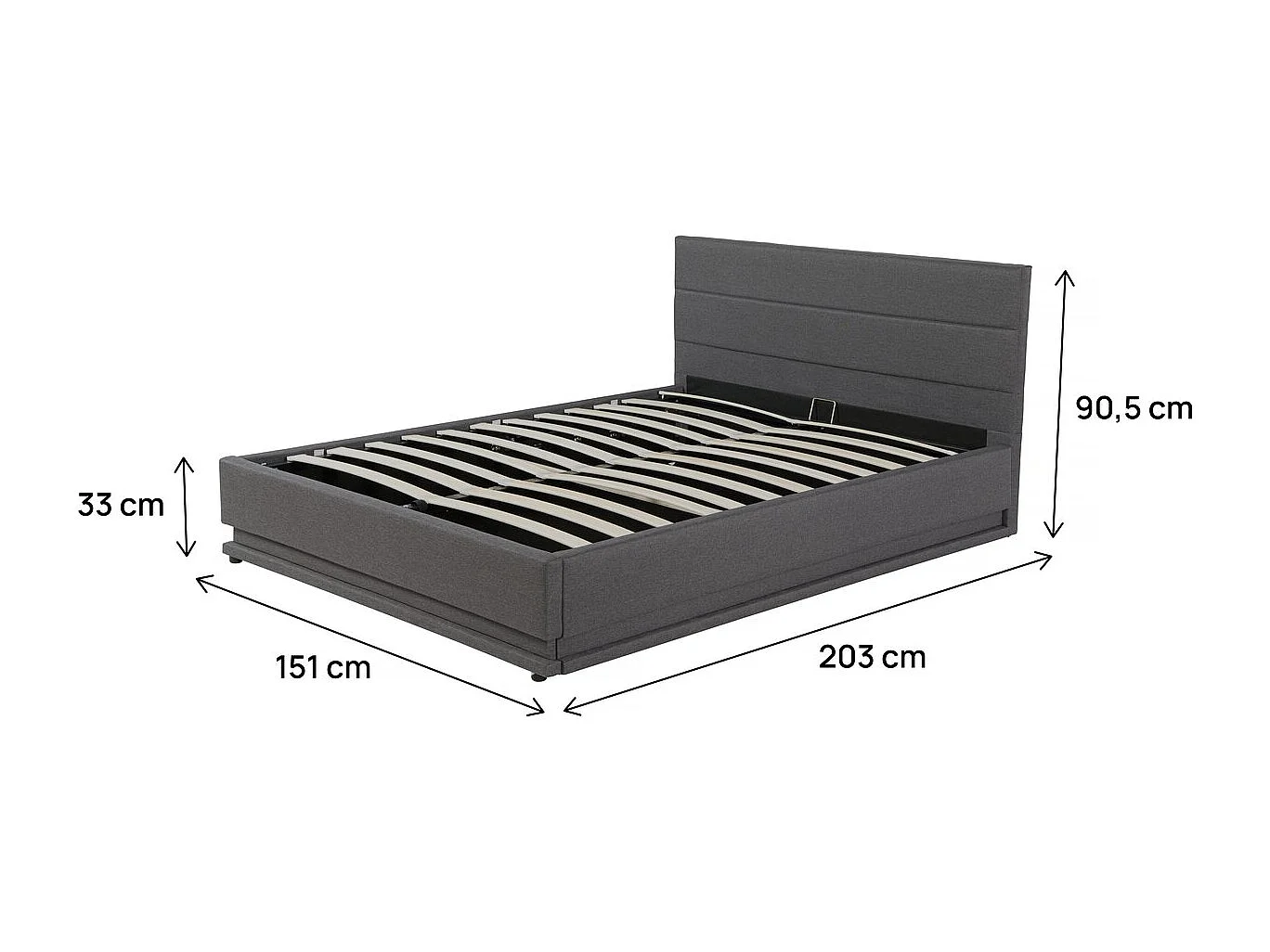 Cama LED com caixa "Anastasia" - 140 x 190 - Cinza escuro, design moderno e prático com iluminação LED e armazenamento integrado