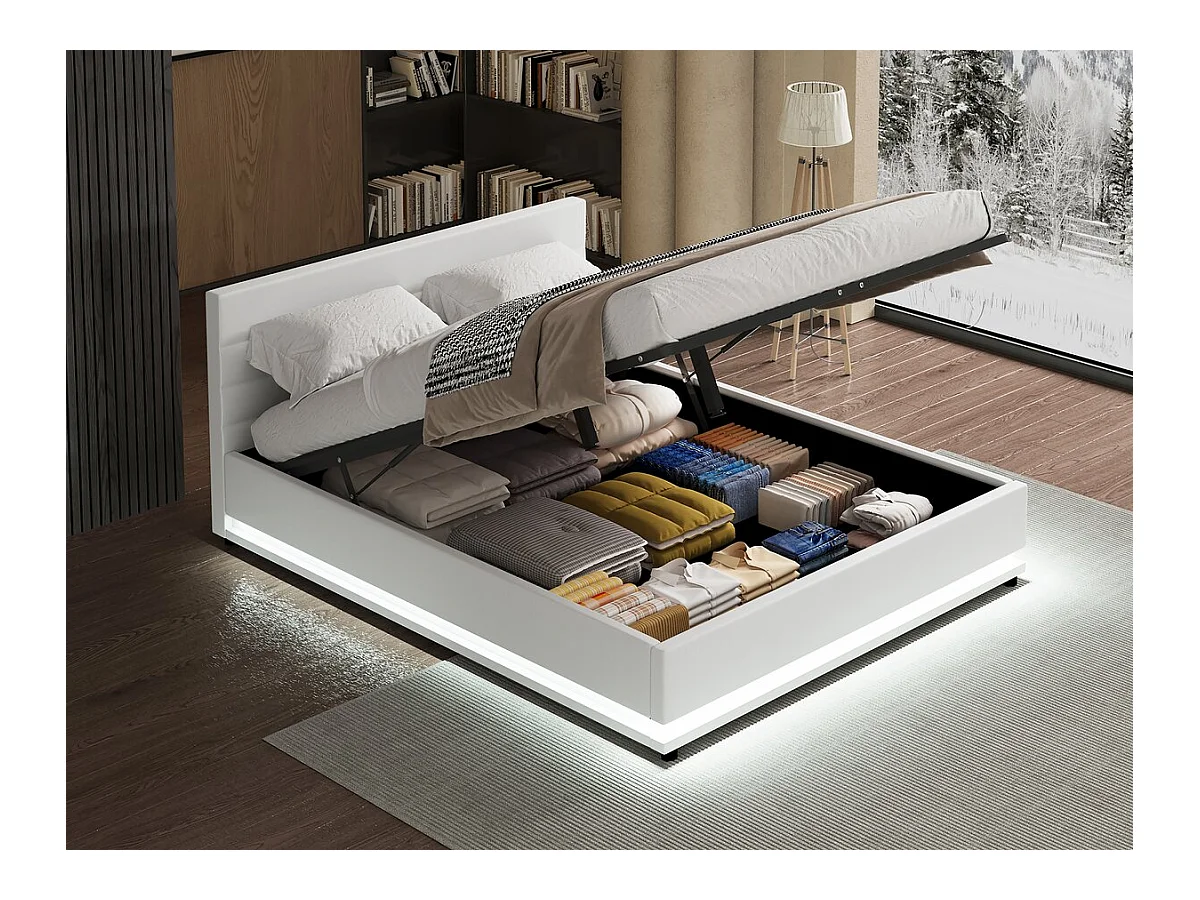 Lit LED avec coffre "Anastasia" - 140 x 190 cm - Blanc