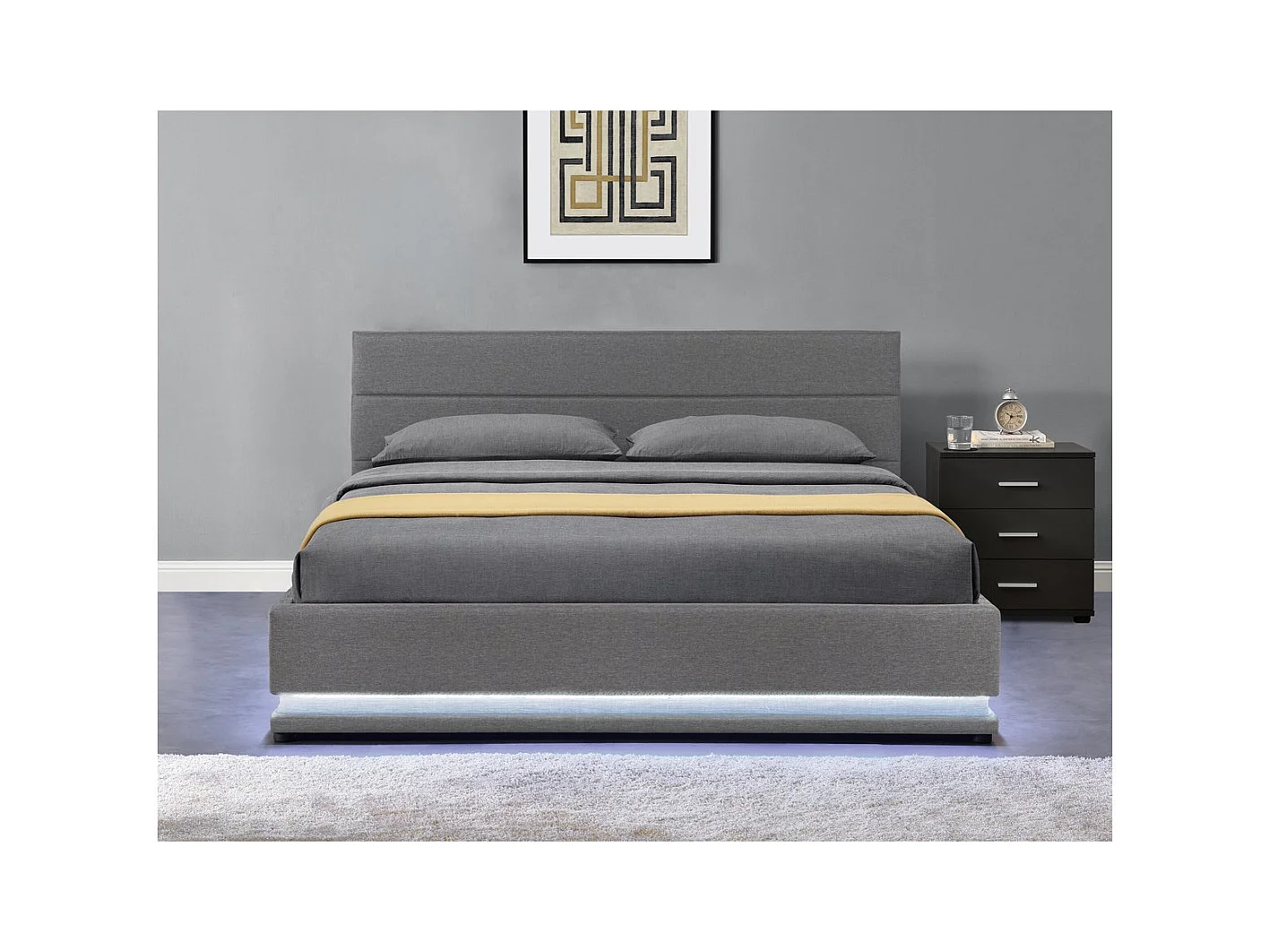 Bett mit LED und Bettkasten "Anastasia" - 160 x 200 - Dunkelgrau