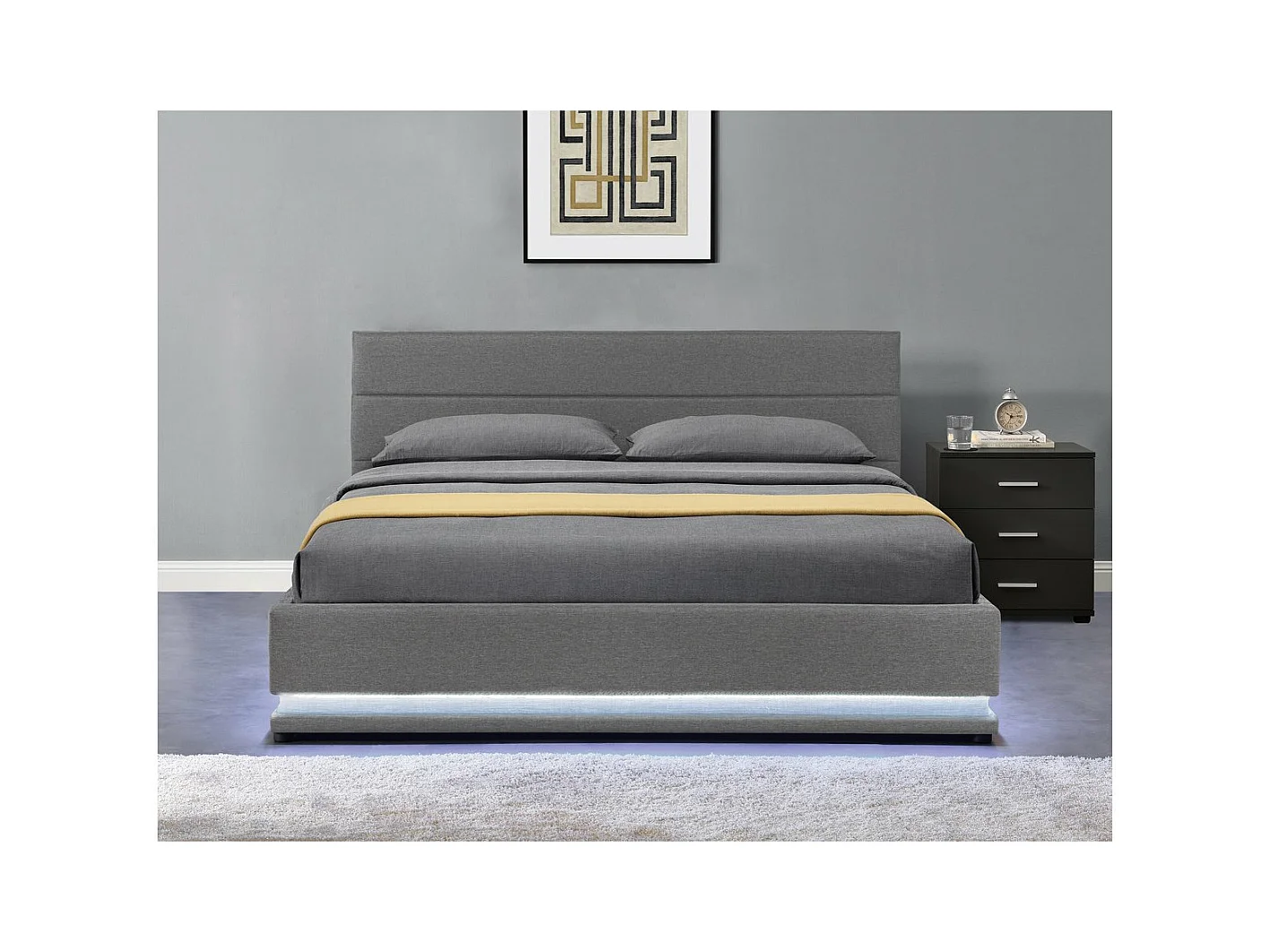 Verlicht LED-bed "Anastasia" met opbergruimte en gestileerd hoofdeinde - 160 x 200 - Donkergrijs